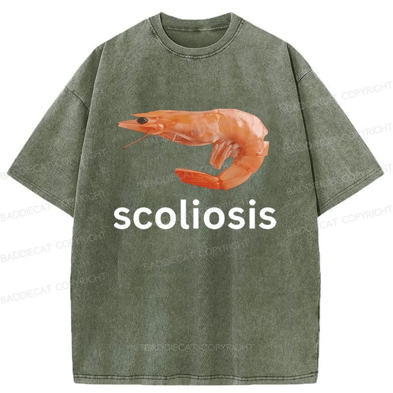 Baddiecat Scoliosis Shrimp Washed T-shirt