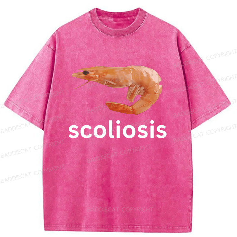 Baddiecat Scoliosis Shrimp Washed T-shirt