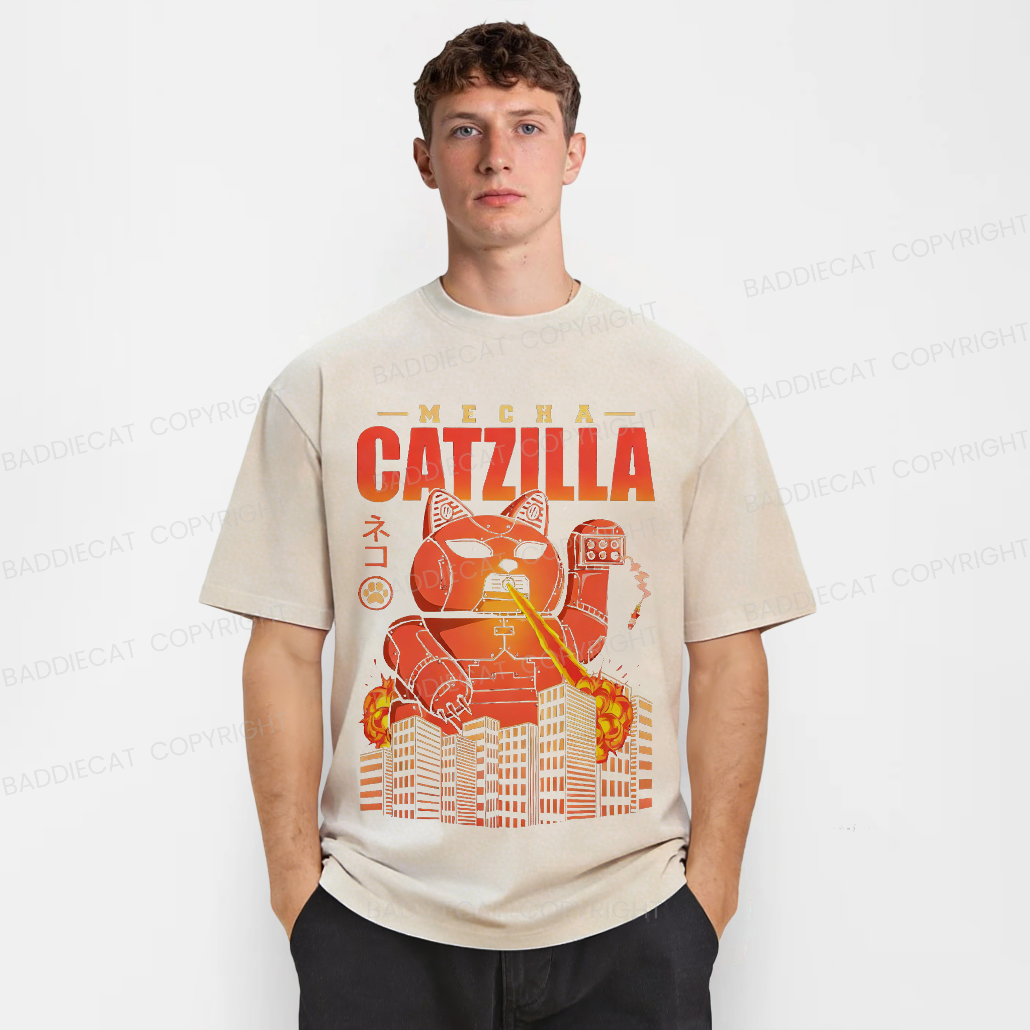 Baddiecat Mecha-Catzilla Washed T-shirt