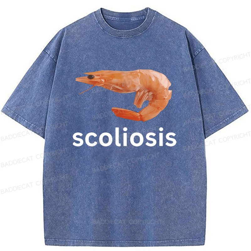 Baddiecat Scoliosis Shrimp Washed T-shirt