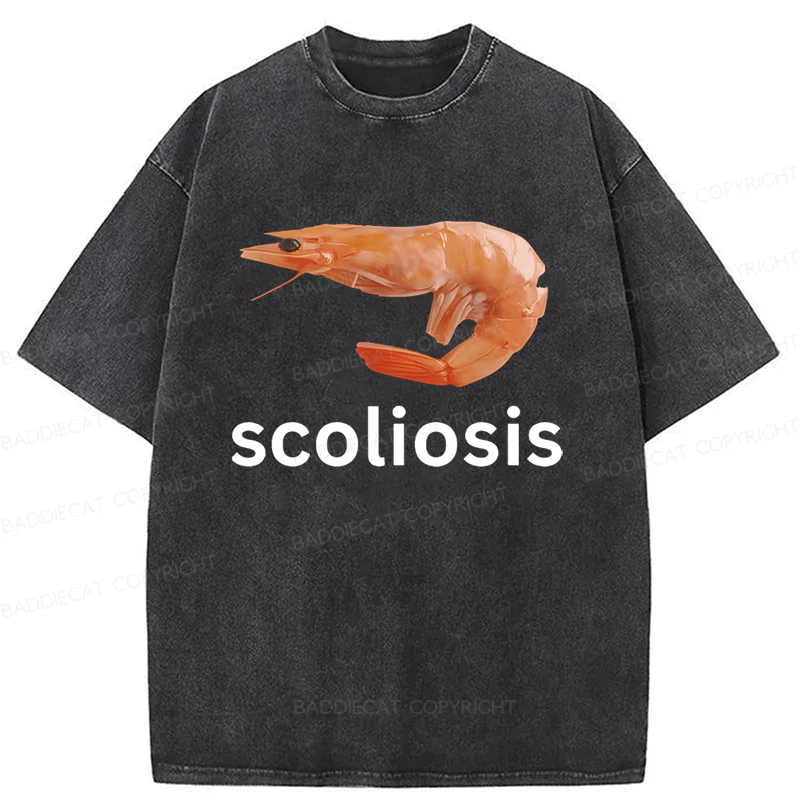 Baddiecat Scoliosis Shrimp Washed T-shirt