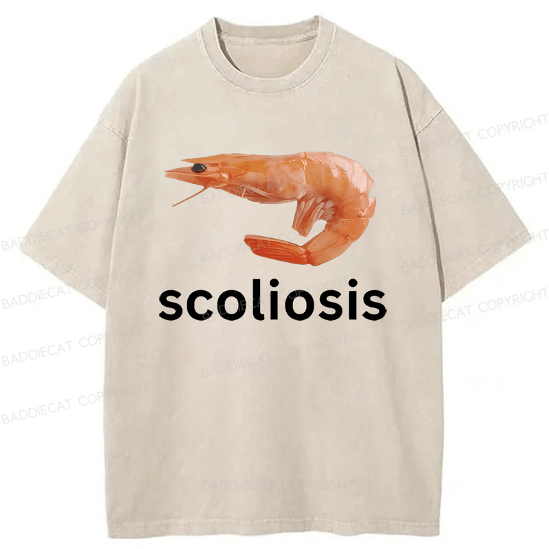 Baddiecat Scoliosis Shrimp Washed T-shirt