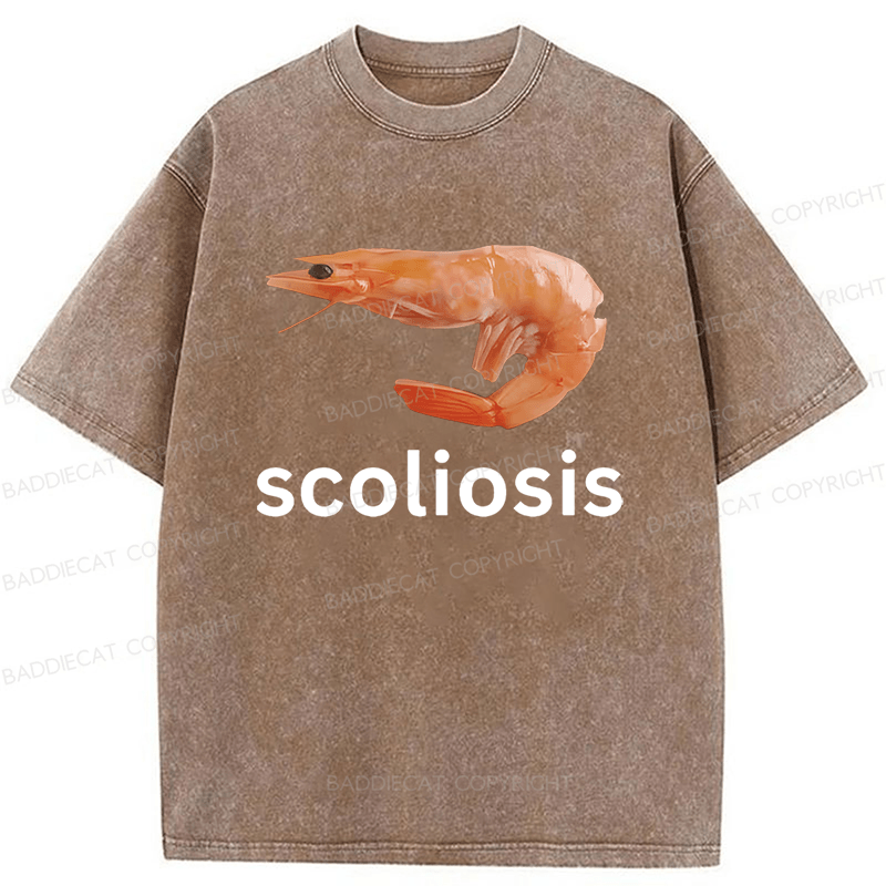 Baddiecat Scoliosis Shrimp Washed T-shirt