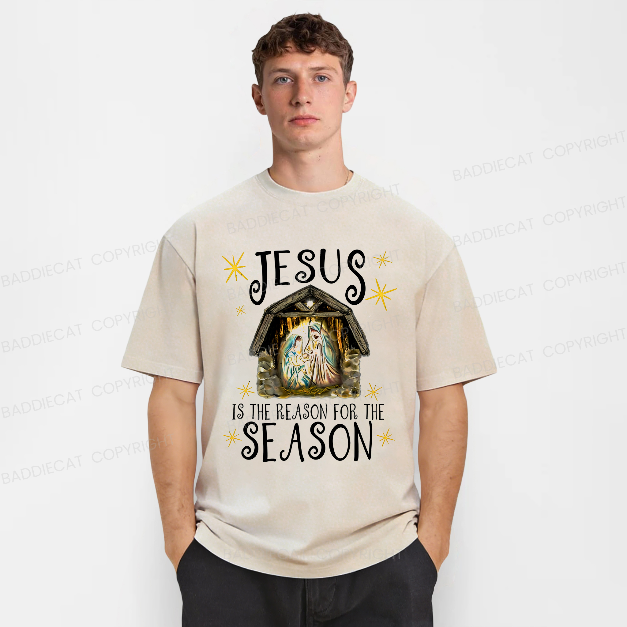 Baddiecat Jesus Is The Reason For The Season Washed T-shirt