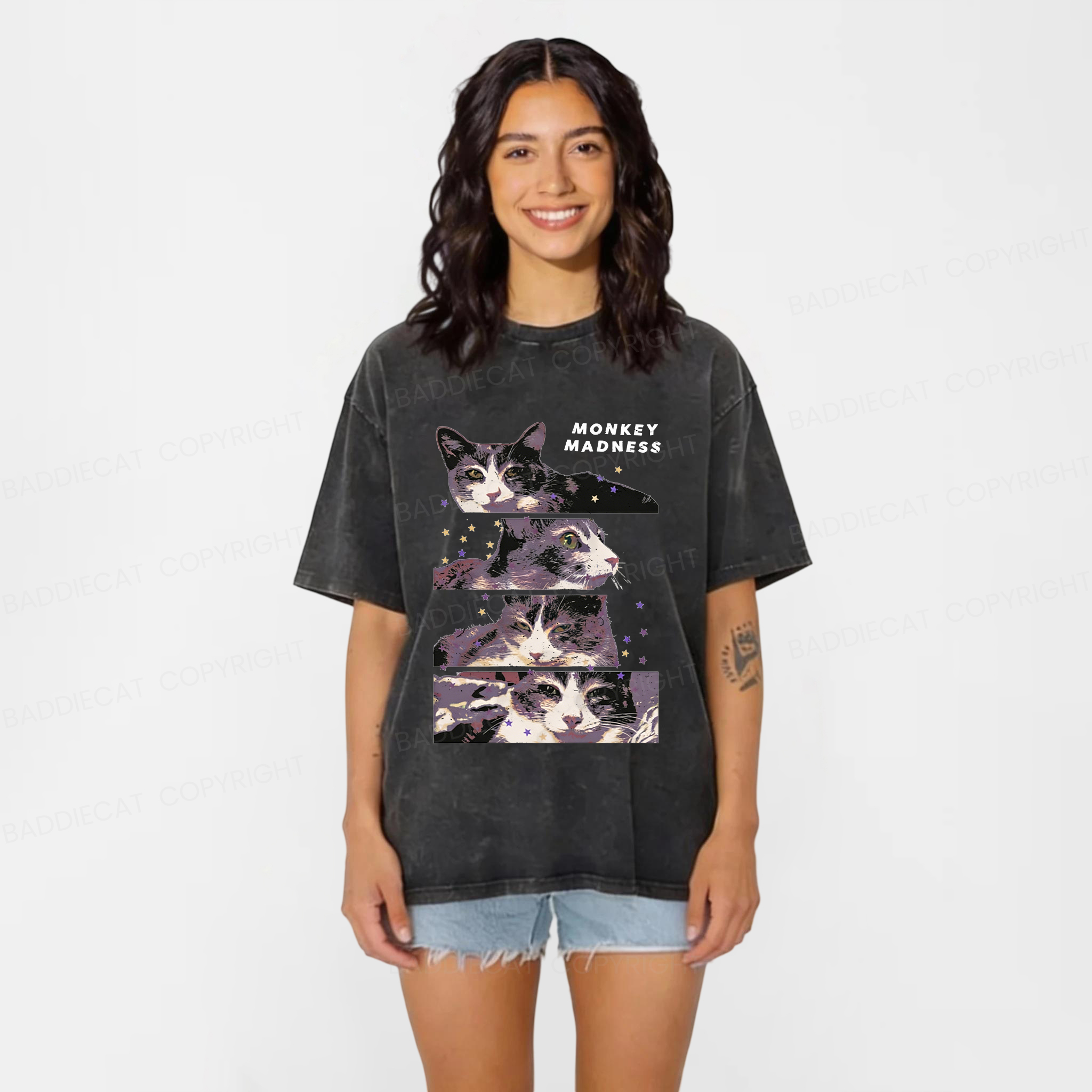 Baddiecat Monkey Madness Washed T-shirt