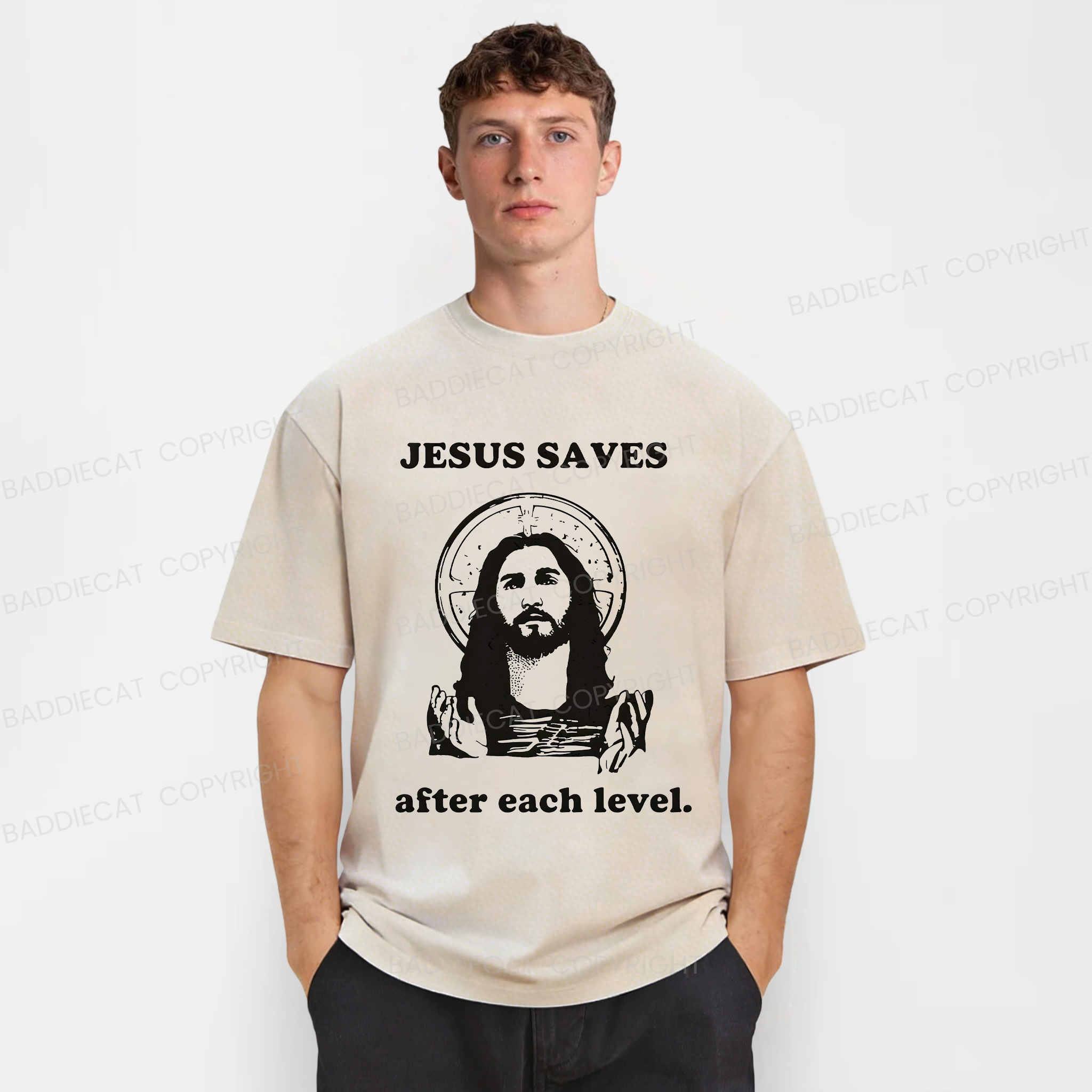 Baddiecat Jesus Saves Classic Washed T-shirt