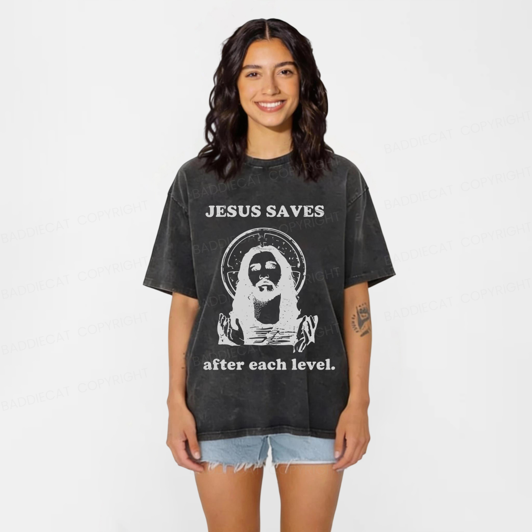Baddiecat Jesus Saves Classic Washed T-shirt