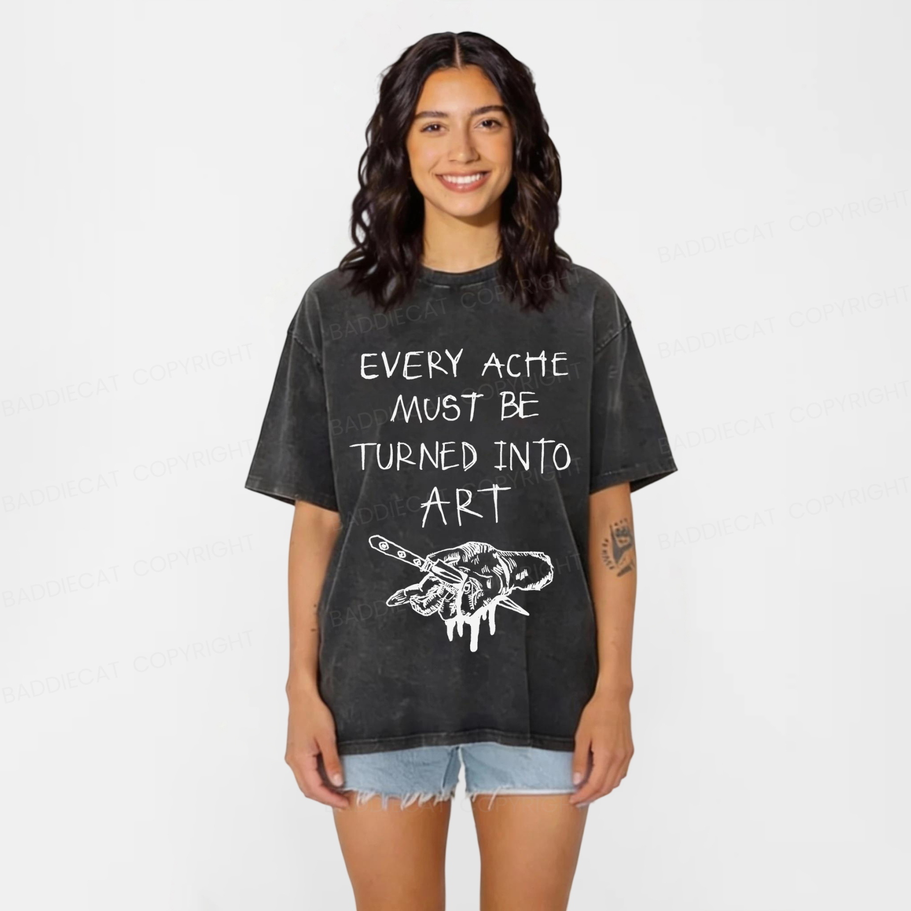 Baddiecat Every Ache Must Be Turned Into Art Washed T-Shirt