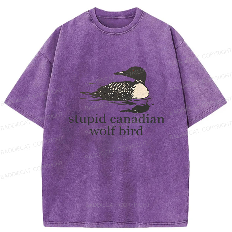 Baddiecat Stupid Canadian Wolf Bird Washed T-shirt