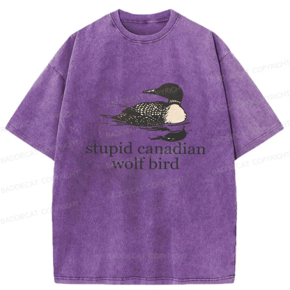 Baddiecat Stupid Canadian Wolf Bird Washed T-shirt