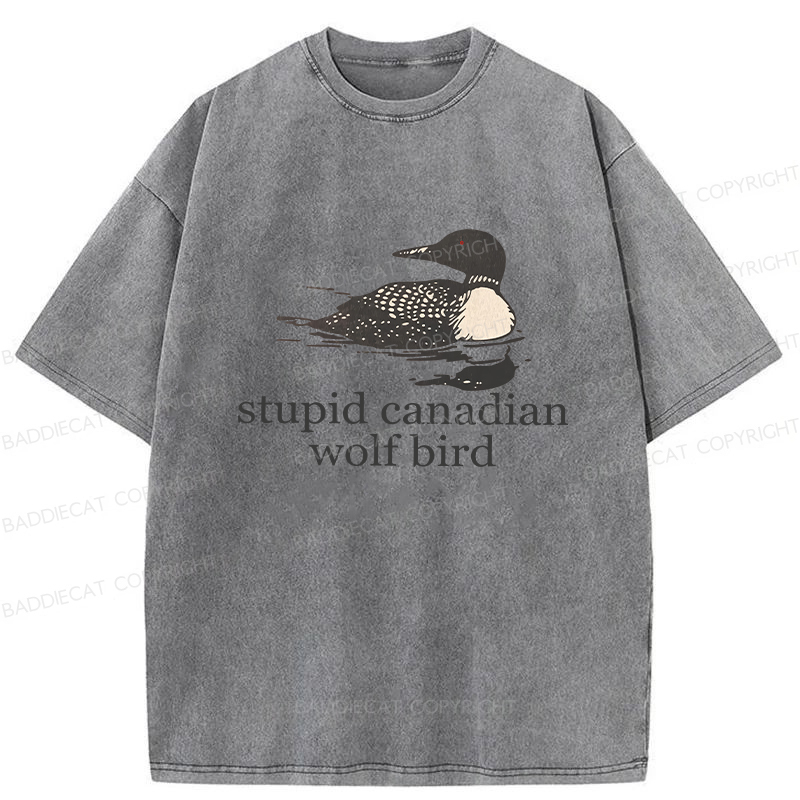 Baddiecat Stupid Canadian Wolf Bird Washed T-shirt