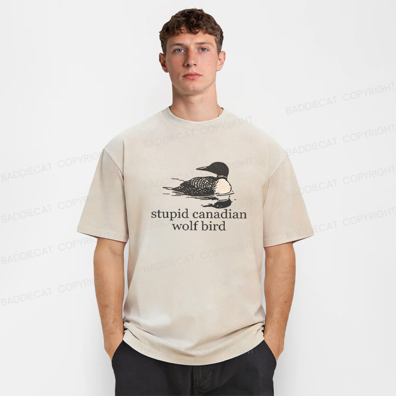 Baddiecat Stupid Canadian Wolf Bird Washed T-shirt