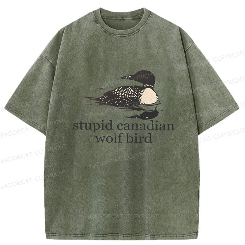 Baddiecat Stupid Canadian Wolf Bird Washed T-shirt