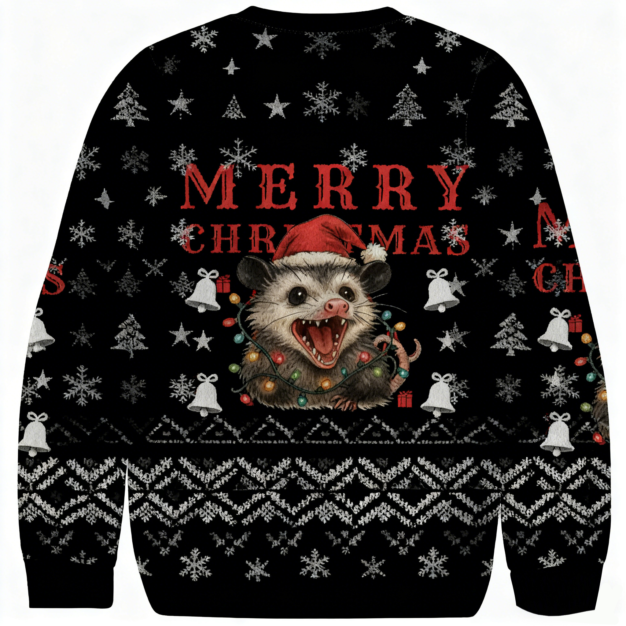 Baddiecat Merry Christmas Opossum Christmas Ugly Sweatshirt
