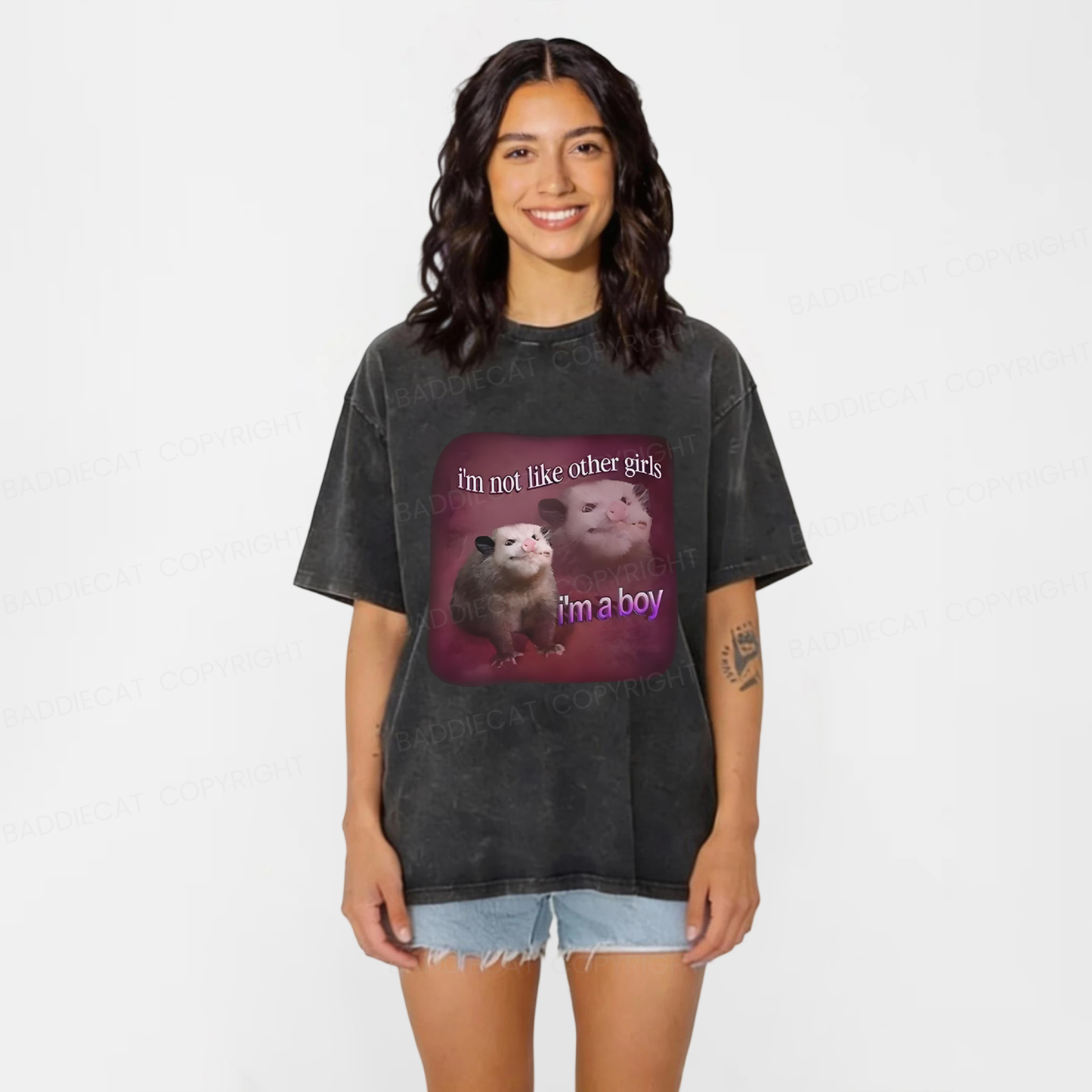 Baddiecat I'm Not Like Other Girls I'm A Boy Possum Washed T-shirt