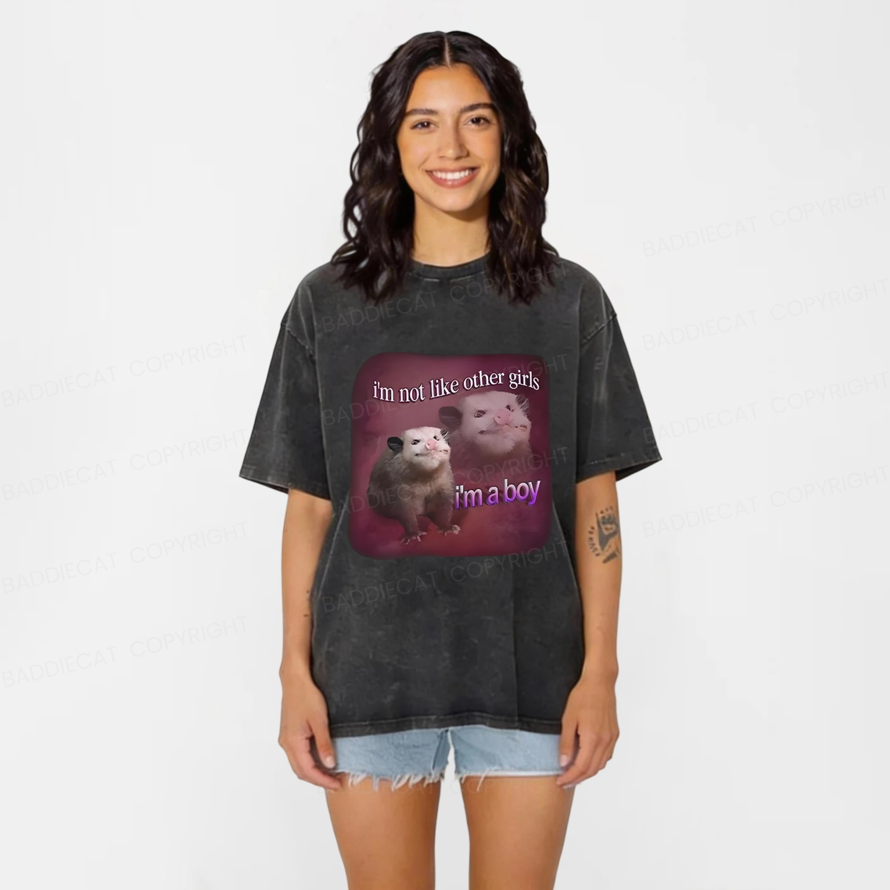 Baddiecat I'm Not Like Other Girls I'm A Boy Possum Washed T-shirt