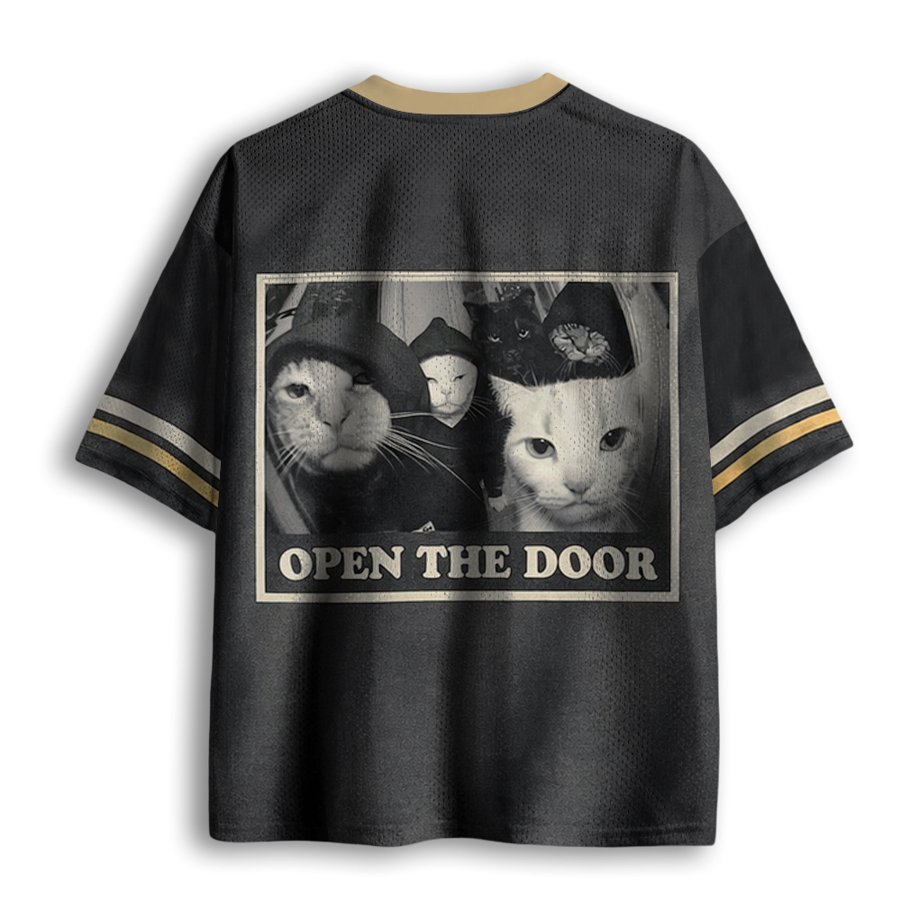 Baddiecat Funny Cat Open The Door Mesh Jersey