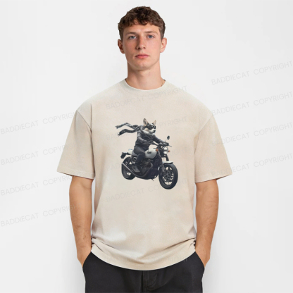 Baddiecat Corgi Biker Riding Motorcycle Washed T-shirt