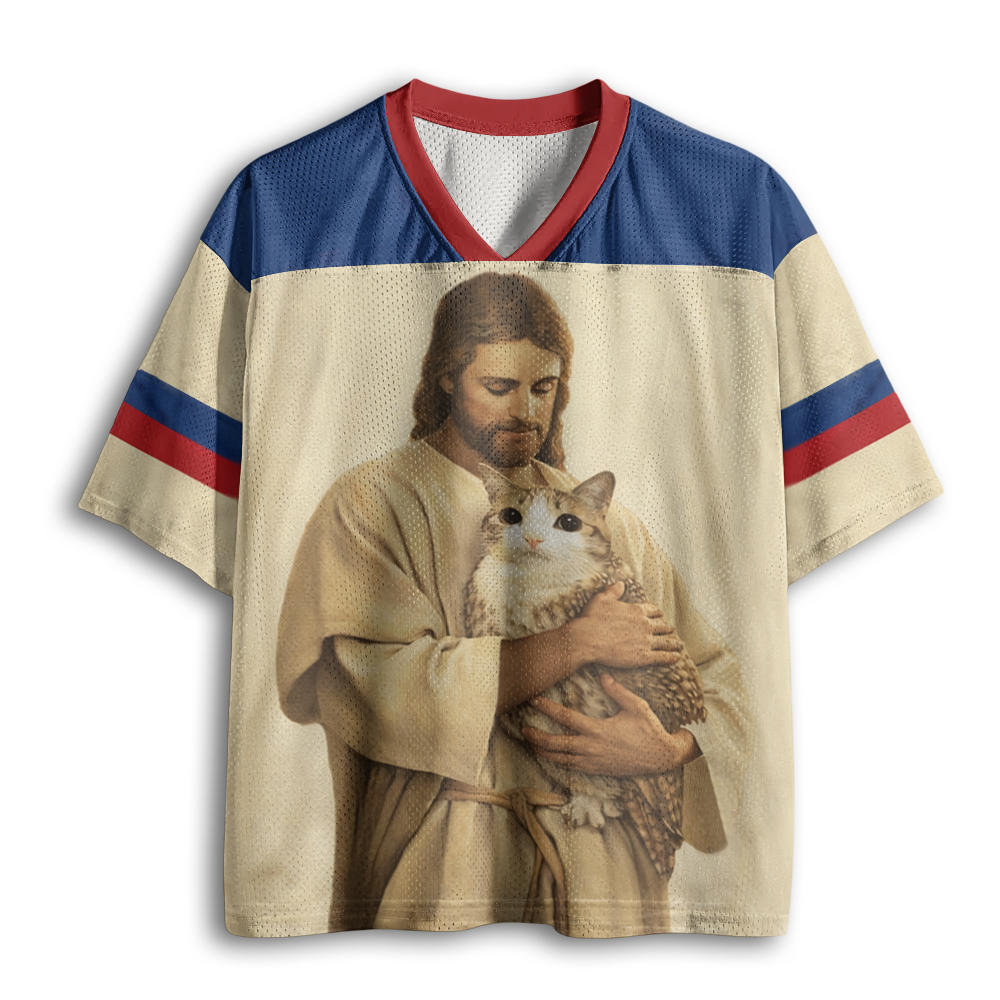 Baddiecat Funny Jesus Holding Meowl Mesh Jersey