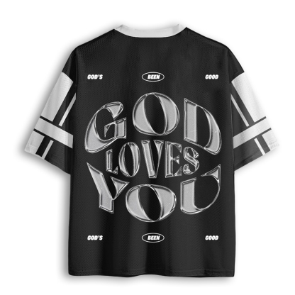 Baddiecat God Loves You Christian Faith Mesh Jersey