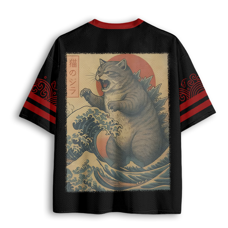 Baddiecat Japanese Wave Art Cat-Zilla Mesh Jersey