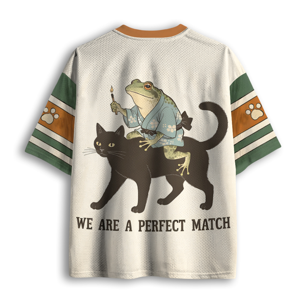Baddiecat We Are A Perfect Match Funny Frog And Cat Mesh Jersey