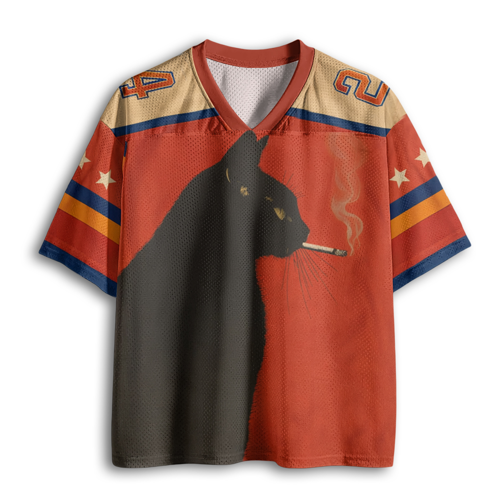 Baddiecat Black Cat Smoking A Cigarette Mesh Jersey