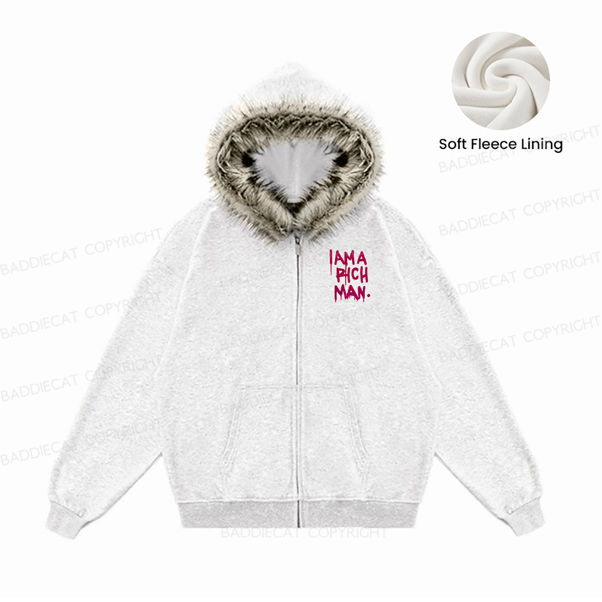 Baddiecat Mom I Am A Rich Man Faux-fur–trimmed Hood Fleece Jacket