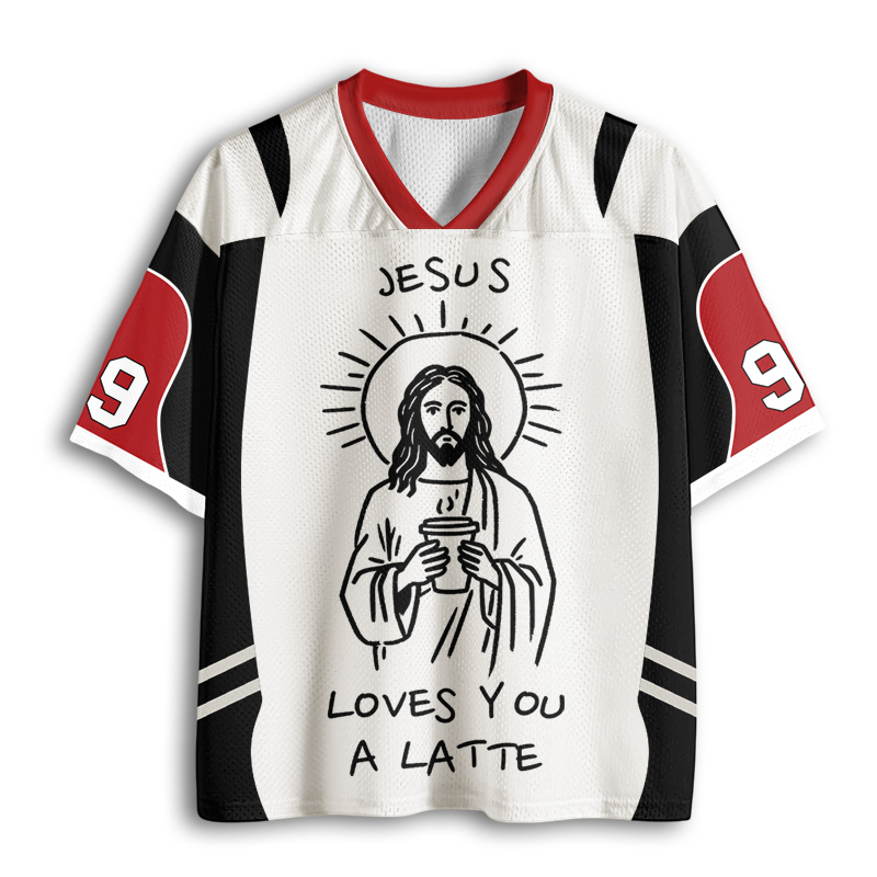 Baddiecat Funny Jesus Loves You A Latte Christian Coffee Humor Mesh Jersey