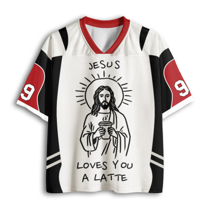 Baddiecat Funny Jesus Loves You A Latte Christian Coffee Humor Mesh Jersey