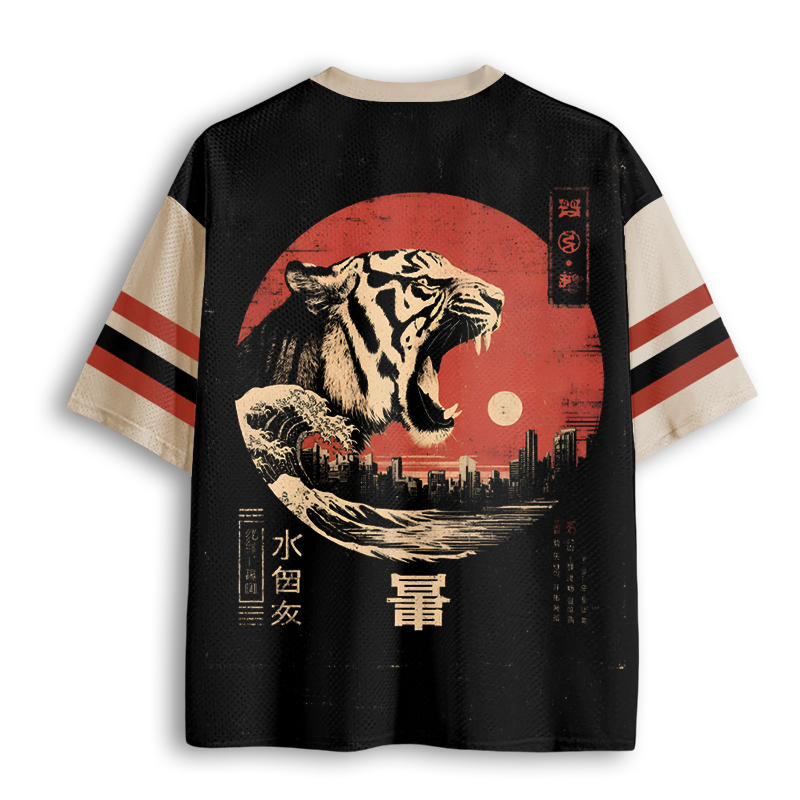 Baddiecat Colossal Tiger Japanese Kaiju Style Big Cat Monster Art Mesh Jersey