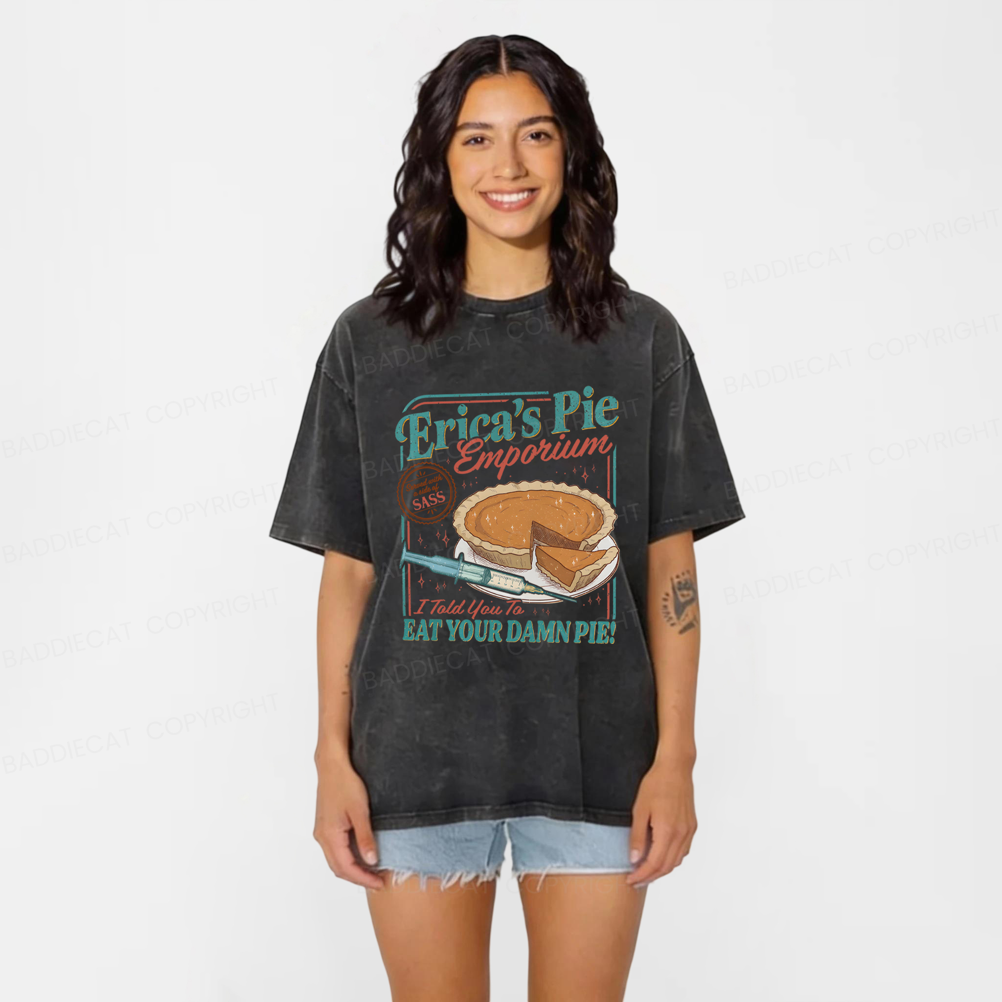 Baddiecat Erica Eat Your Damn Pie Washed T-shirt
