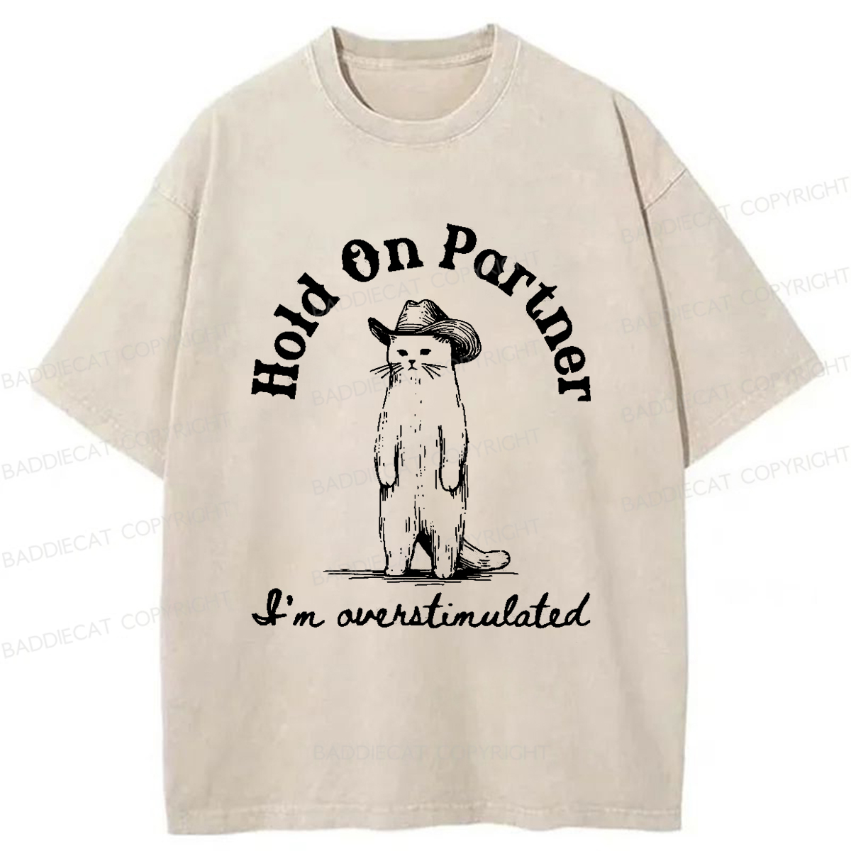Baddiecat Surprised Cowboy Cat Washed T-shirt