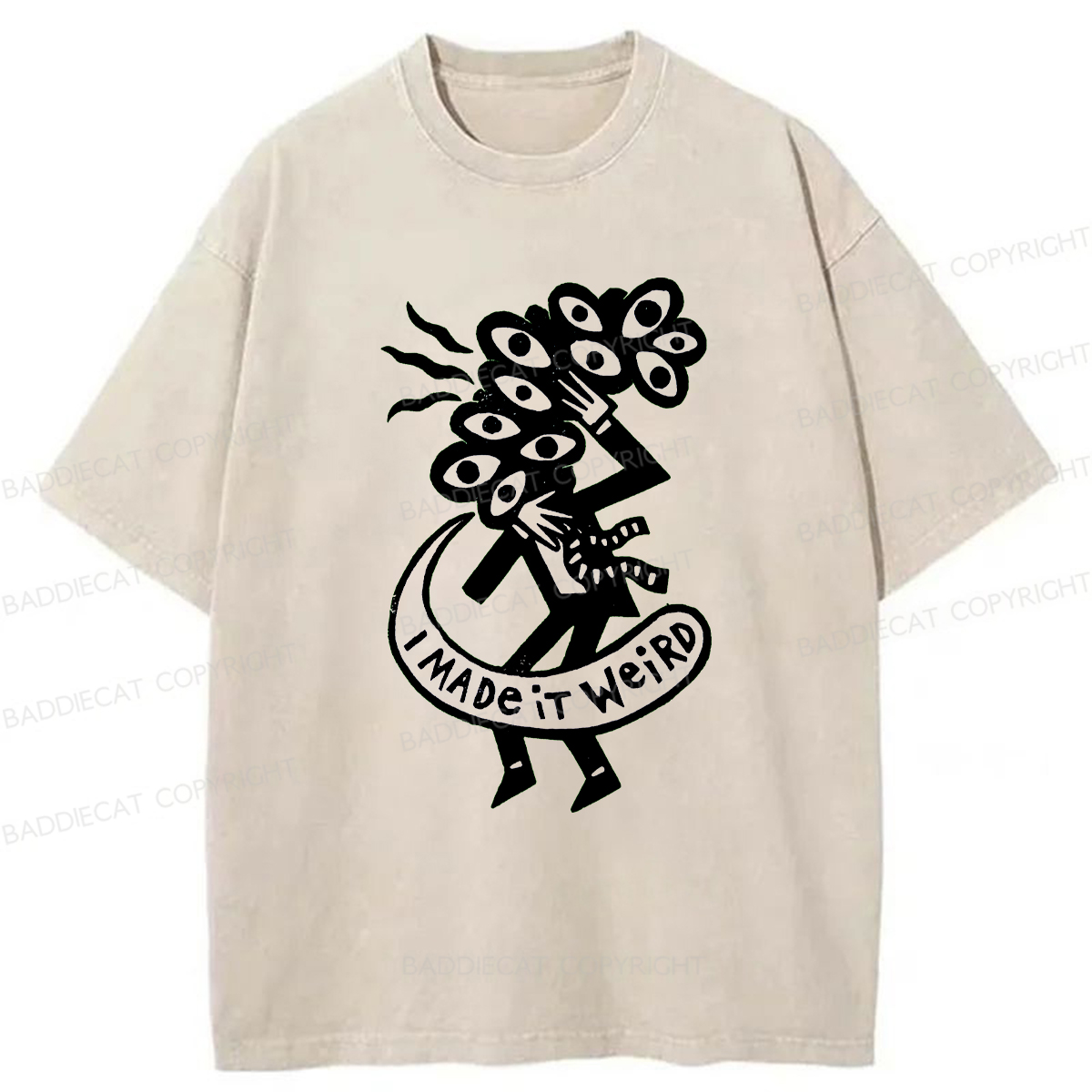 Baddiecat Made It Weird Anxious Eyes Guy Washed T-shirt