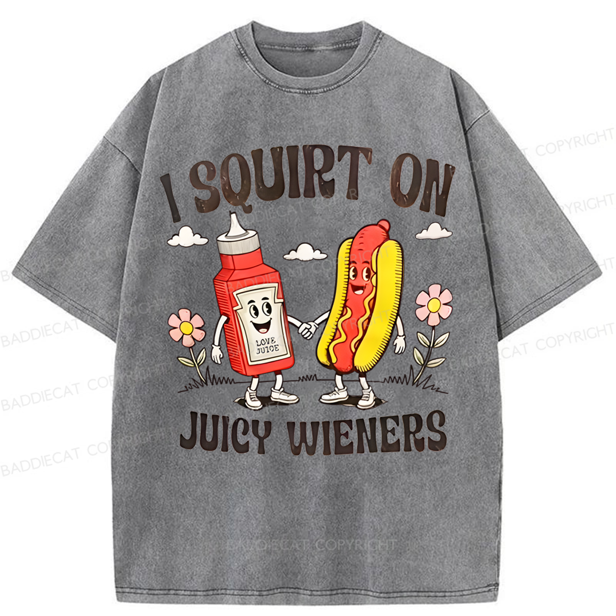 Baddiecat funny Juicy Wieners Washed T-shirt