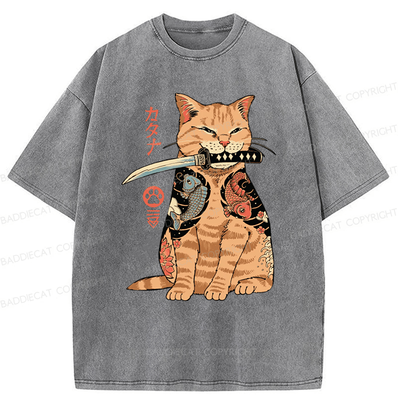 Baddiecat Japanese Style Katana Washed T-shirt