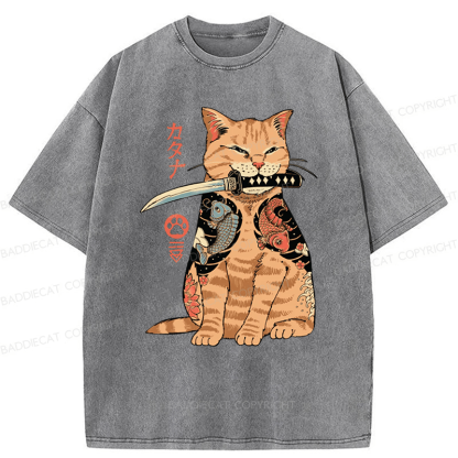 Baddiecat Japanese Style Katana Washed T-shirt