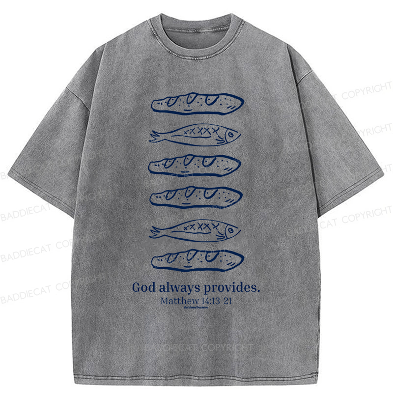 Baddiecat Loaves And Fishes Bible Verse Washed T-shirt