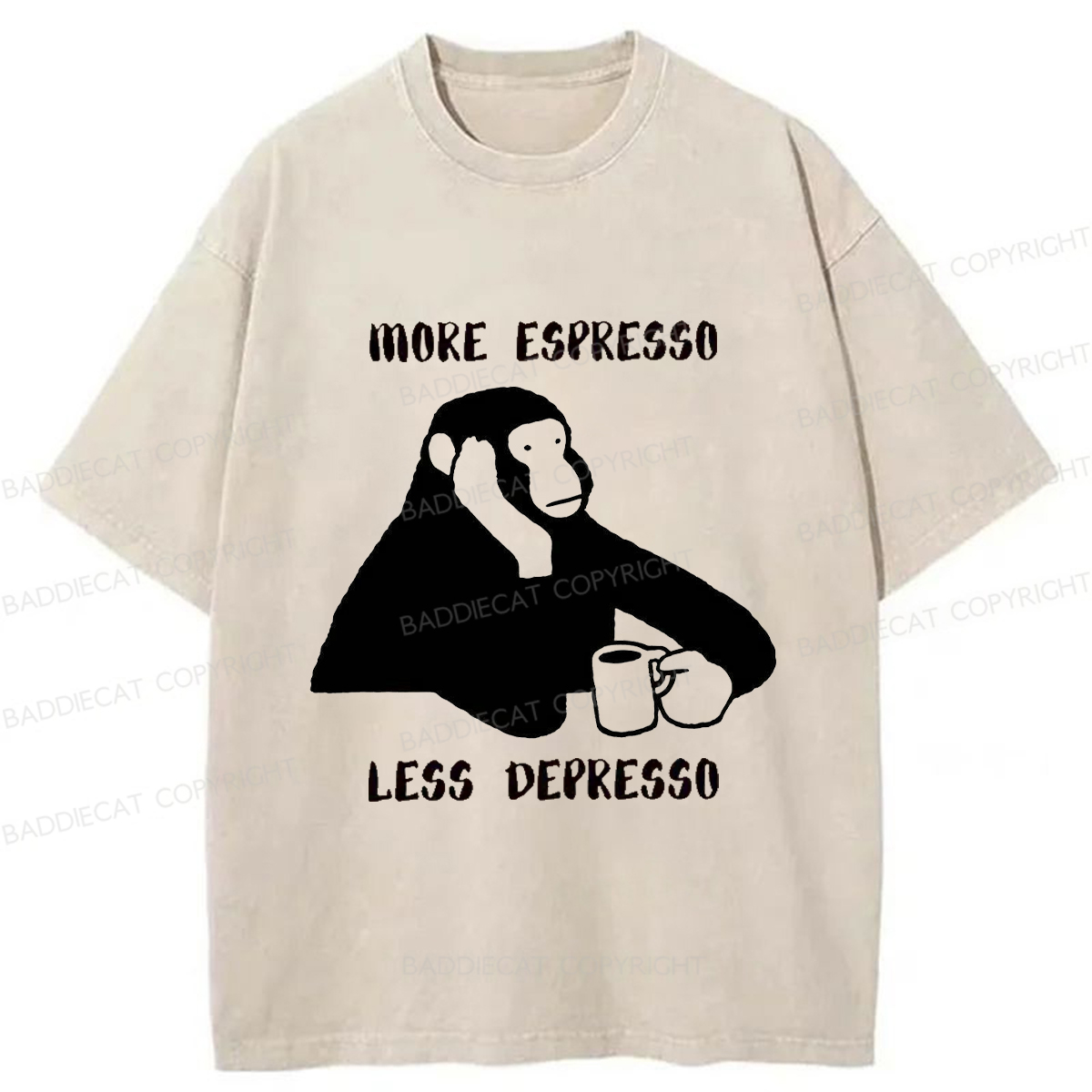 Baddiecat Monkey With A Coffee Mug Washed T-shirt