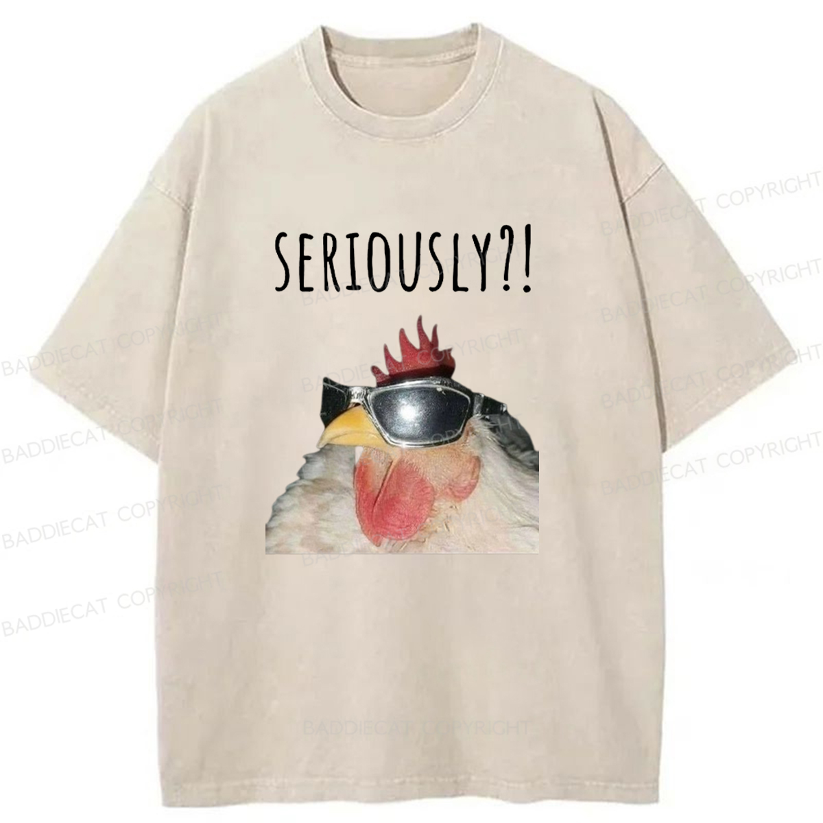 Baddiecat Suspicion Cool Chicken Washed T-shirt