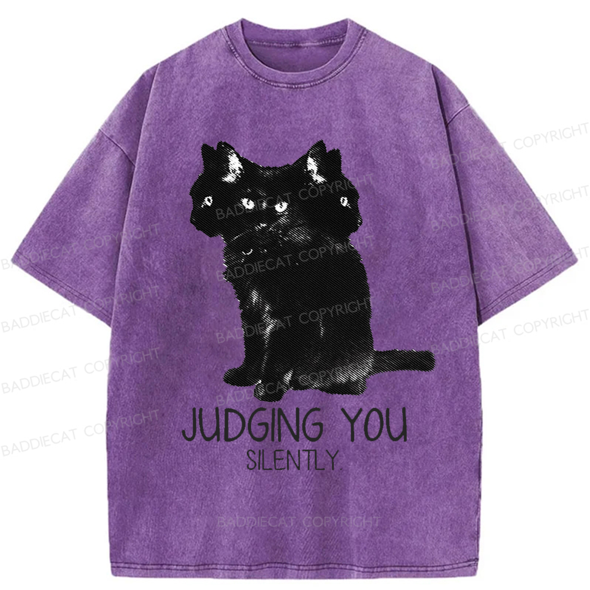 Baddiecat Three Head Cat Judging You Washed T-shirt