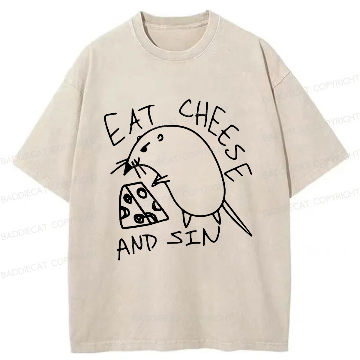 Baddiecat Eat Cheese And Sin Washed T-shirt