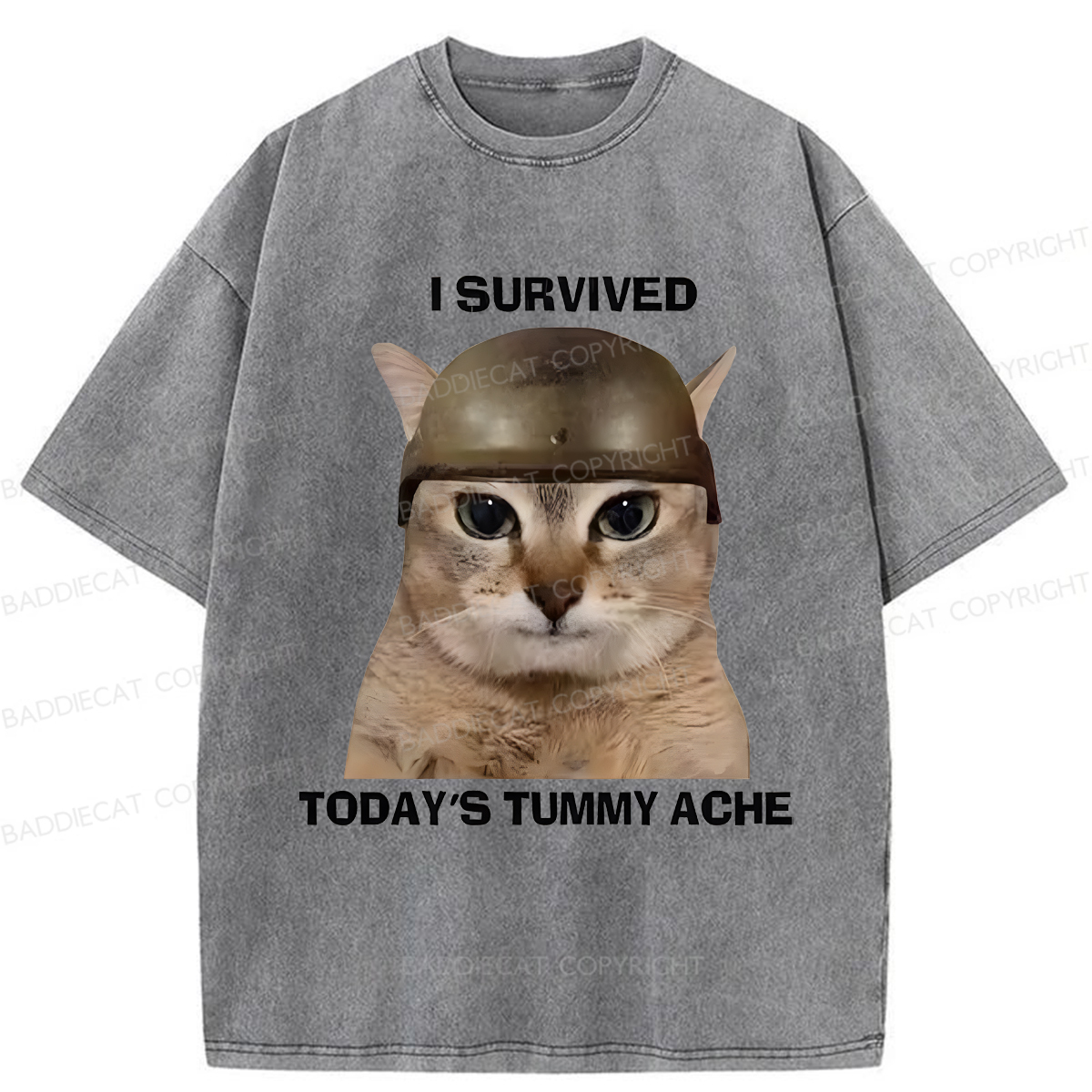 Baddiecat I Survived Today's Tummy Ache Washed T-shirt