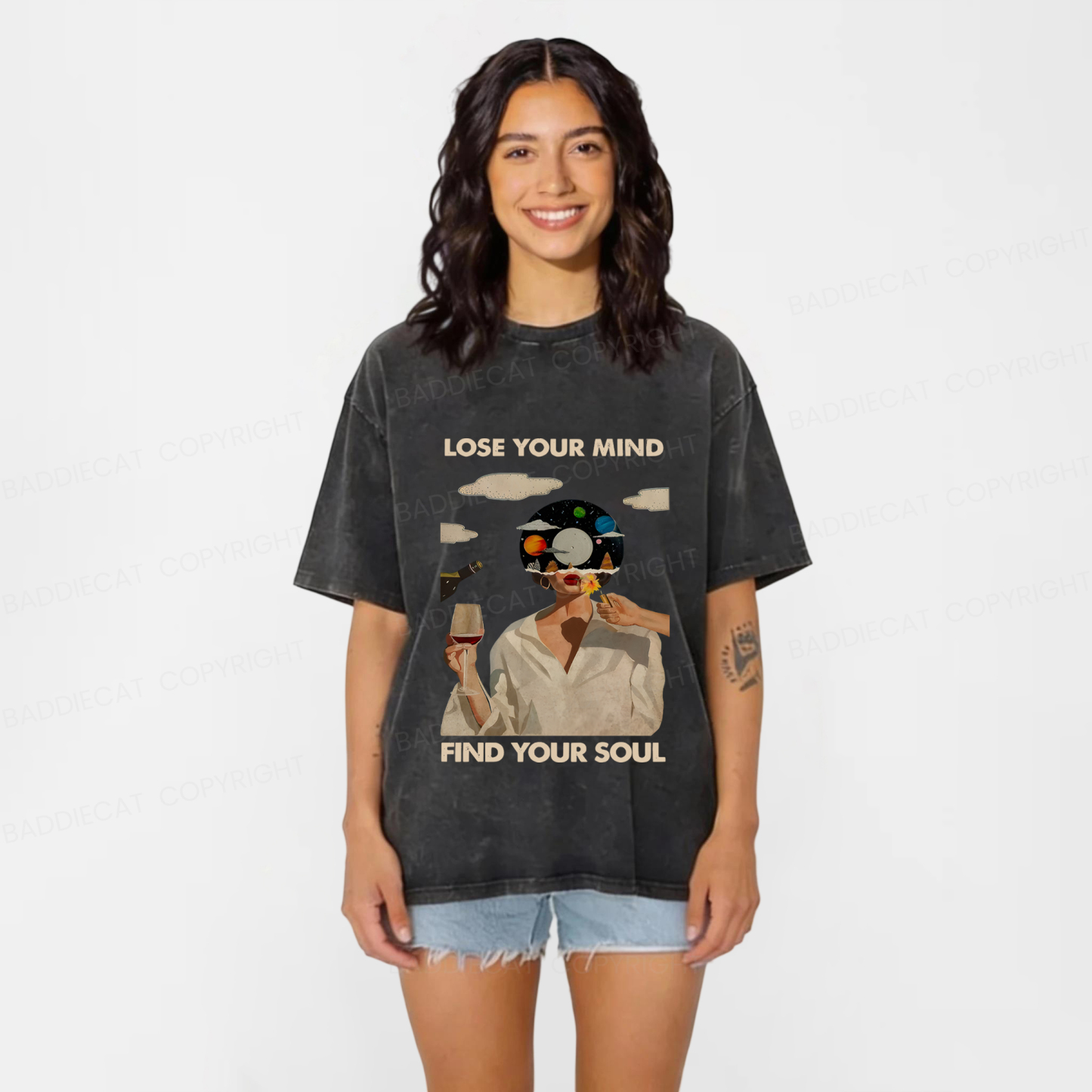 Baddiecat Lose Your Mind Find Your Soul Lose Your Mind Washed T-shirt