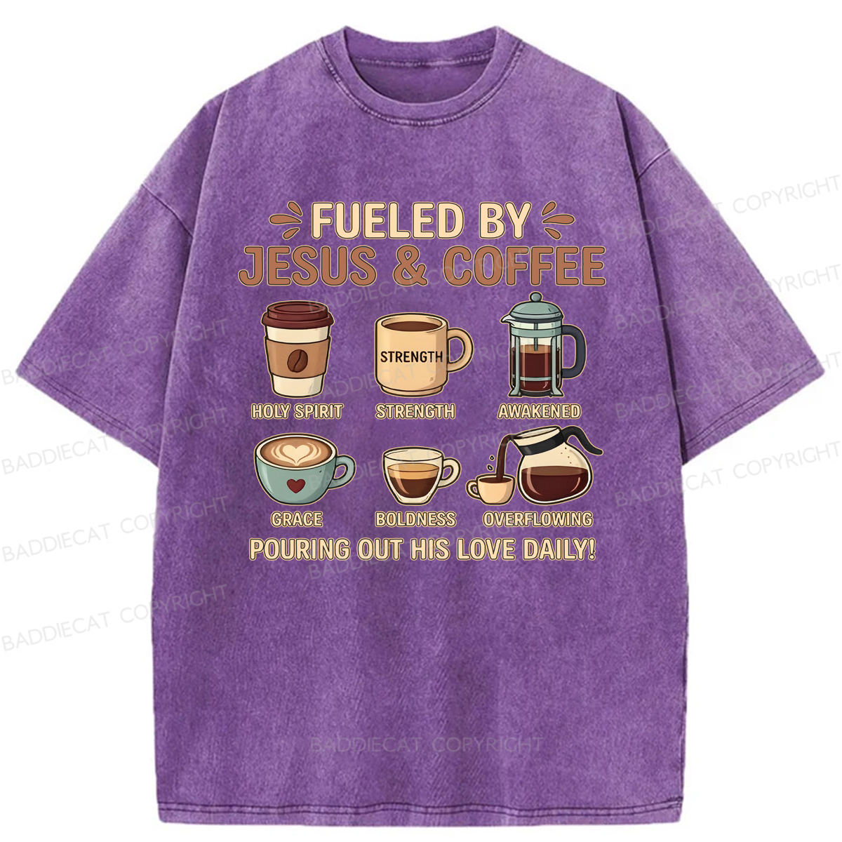 Baddiecat Jesus Coffee Washed T-shirt