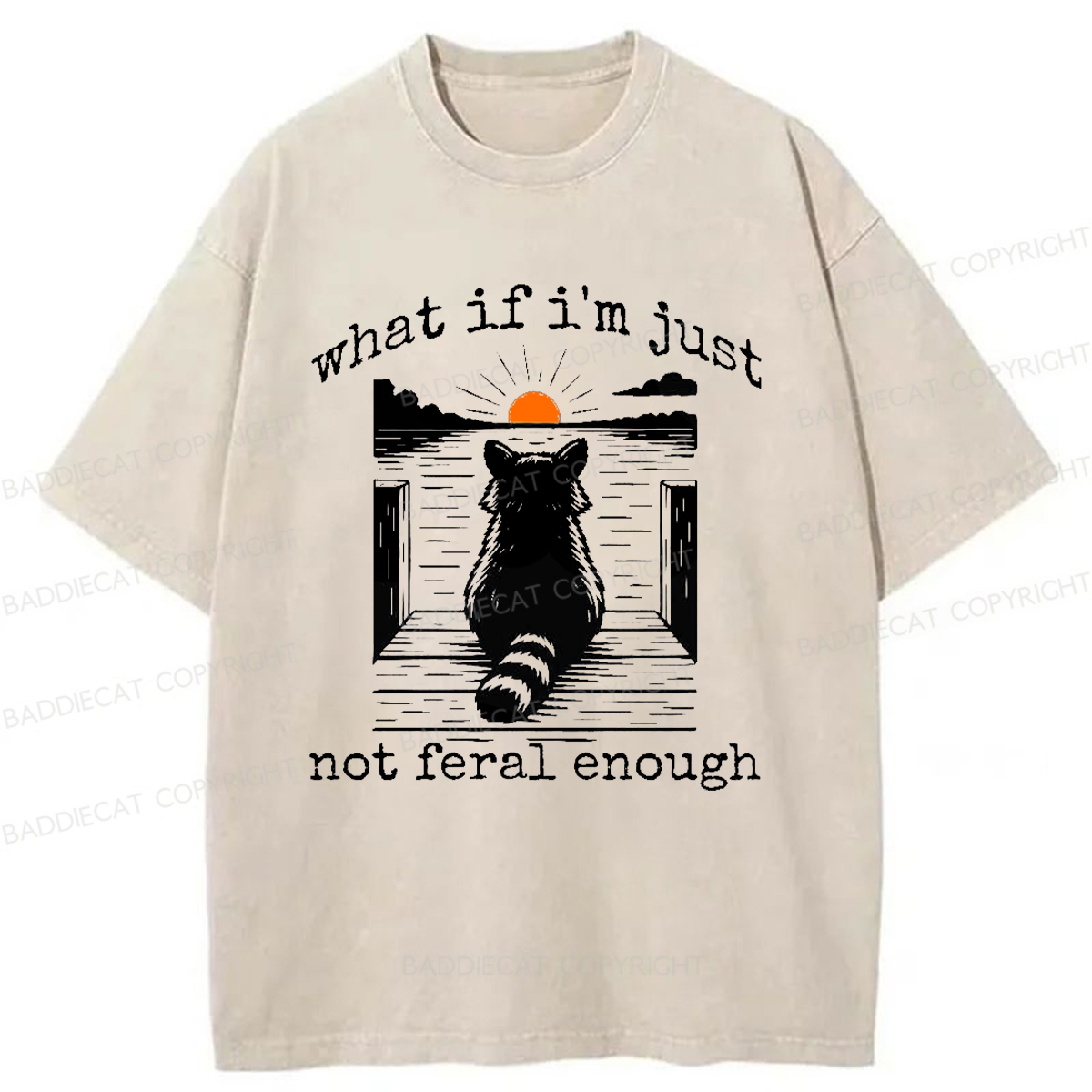 Baddiecat Thinking Raccoon Washed T-shirt