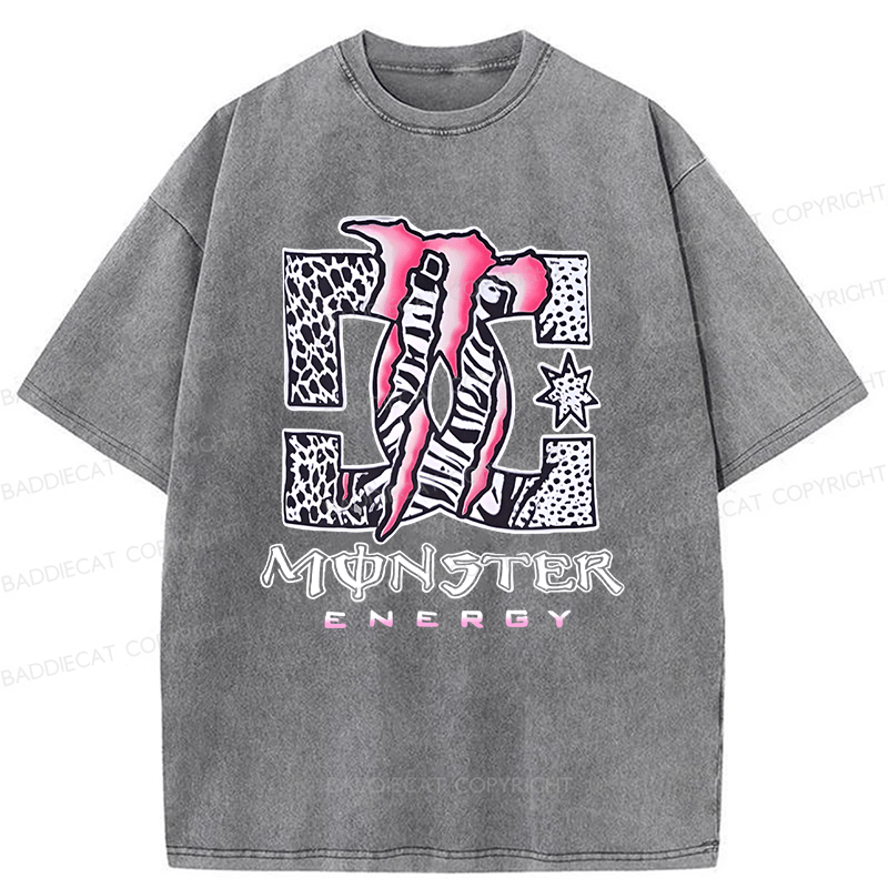 Baddiecat Y2K Monster Energy 2000s Grunge  Retro Emo Punk Festival Washed T-shirt