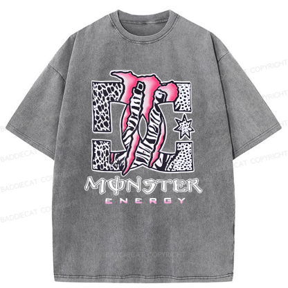 Baddiecat Y2K Monster Energy 2000s Grunge  Retro Emo Punk Festival Washed T-shirt