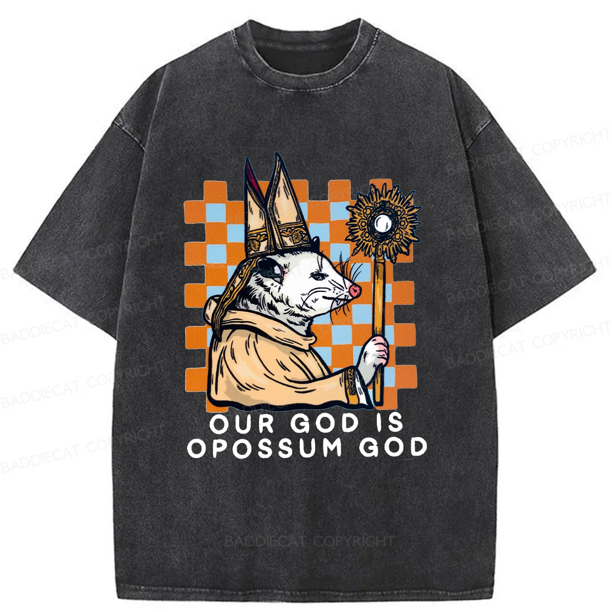Baddiecat God Of The Possum Washed T-shirt