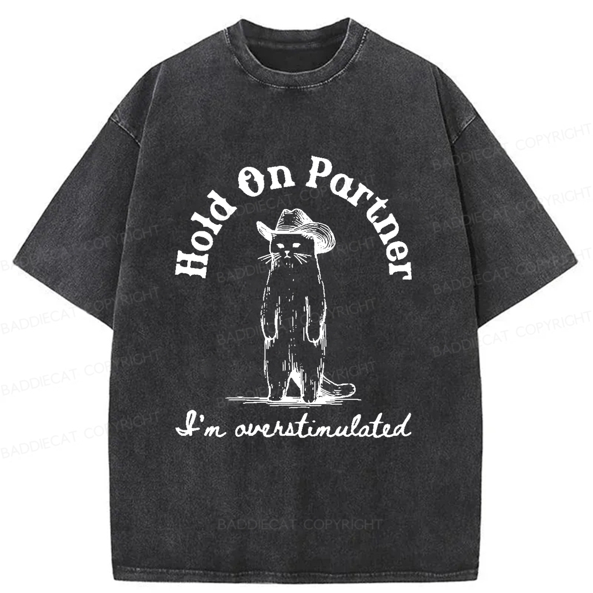 Baddiecat Surprised Cowboy Cat Washed T-shirt